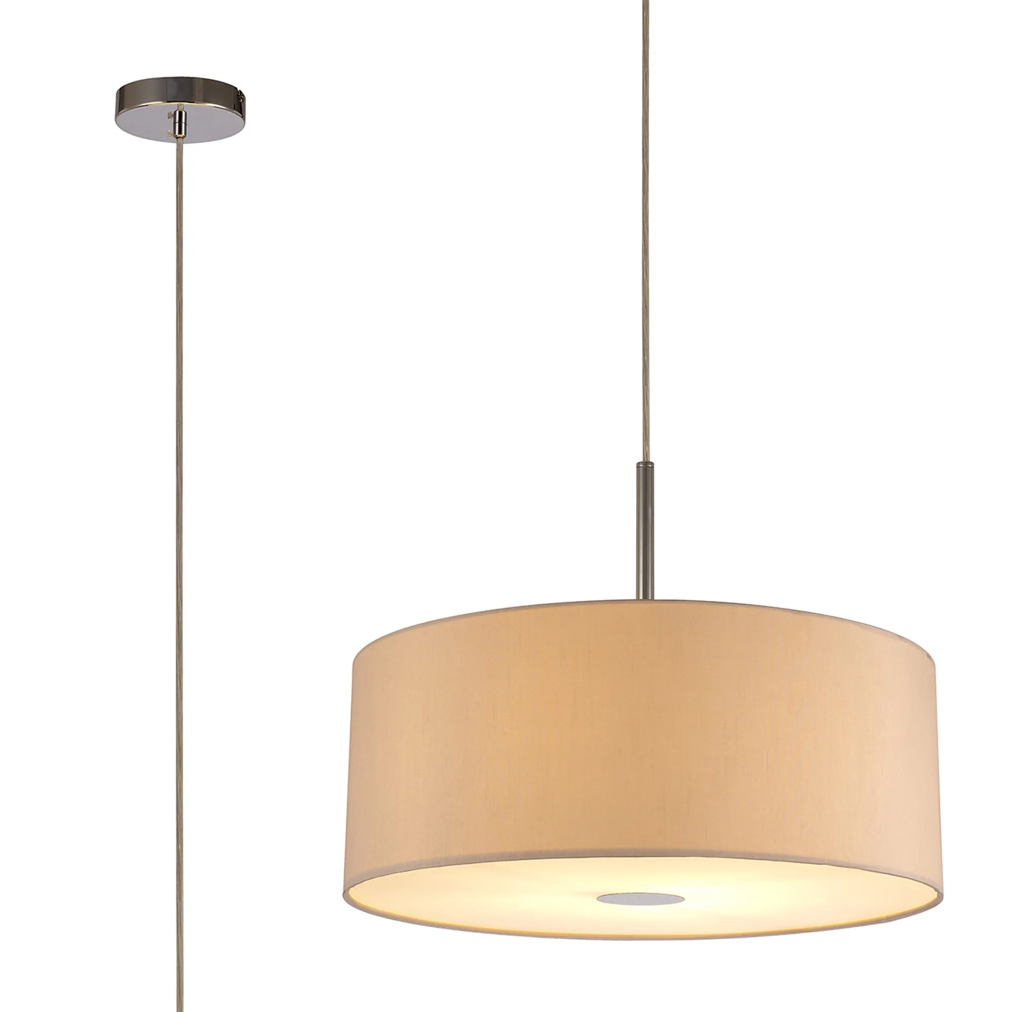 Baymont 50cm Pendant 1 Light Polished Chrome, Nude Beige/Moonlight, Frosted Diffuser